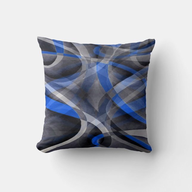 Eighties Themed Cool Blue Curved Line Pattern Throw Pillow (Front)
