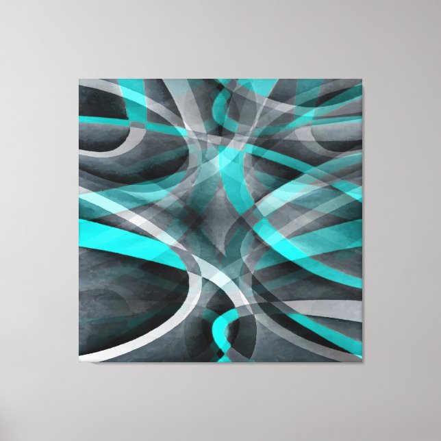 Eighties Turquoise and Grey Arched Line Pattern Canvas Print (Front)