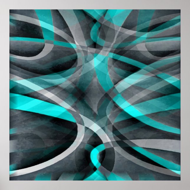 Eighties Turquoise and Grey Arched Line Pattern Poster (Front)