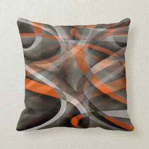 Eighties Vibes Burned Orange and Grey Layered Curv Throw Pillow