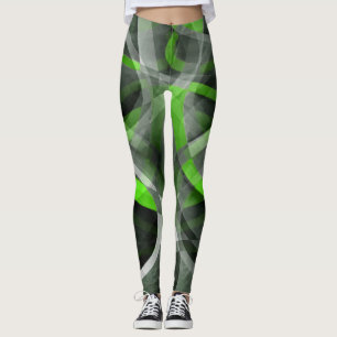 Eighties Vibes Lime and Grey Layered Curve Pattern Leggings
