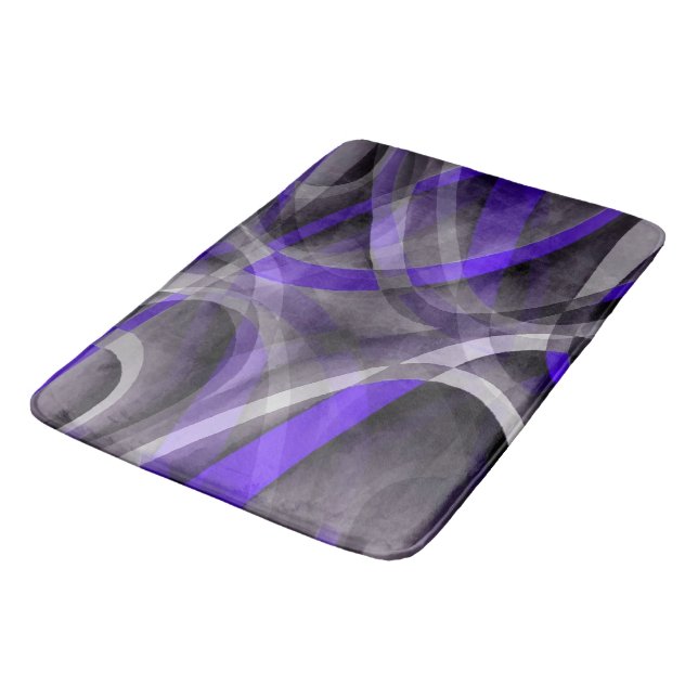 Eighties Vibes Violet Blue and Grey Funky Pattern. Bath Mat (Angled)