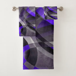 Eighties Vibes Violet Blue and Grey Funky Pattern. Bath Towel Set