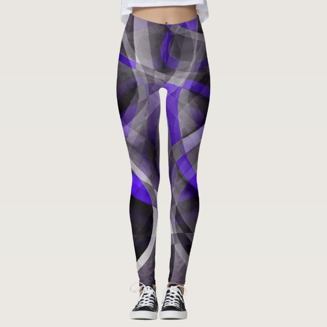Eighties Vibes Violet Blue and Grey Funky Pattern. Leggings (Front)