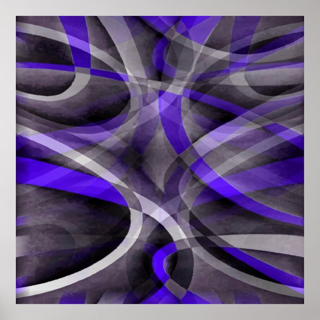 Eighties Vibes Violet Blue and Grey Funky Pattern Poster (Front)