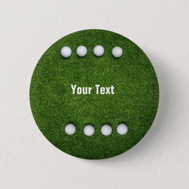 Eights golf balls are on green grass background 2 inch round button (Front)