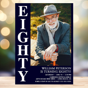 Eighty 80th Birthday Bold Type Photo Invitation
