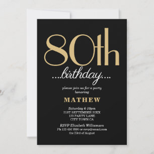 Eighty 80th Birthday Party Black Gold Invitation