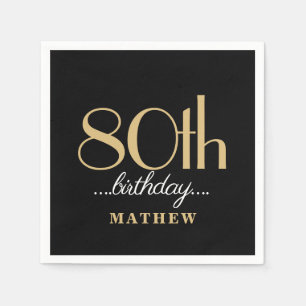 Eighty 80th Birthday Party Black Gold Napkin