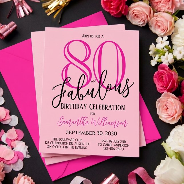 Eighty and Fabulous Blush Pink Black 80th Birthday Invitation (Creator Uploaded)