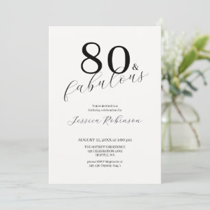 Eighty And Fabulous Modern Black Script Birthday  Invitation