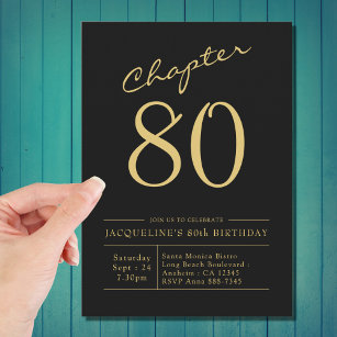 Eighty Black Gold 80th Birthday Party Invitation