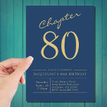 Eighty Blue Gold 80th Birthday Party Invitation<br><div class="desc">Mark this special milestone in a truly unforgettable way with this custom 80th birthday invitation! Featuring beautiful blue script with golden accents, this invitation will add a touch of elegance to any birthday celebration. Let your loved one know that you’ve thought of every detail with this memorable invitation. Make this...</div>