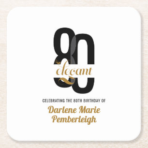 Eighty & Elegant Black Gold 80th Birthday Party Square Paper Coaster