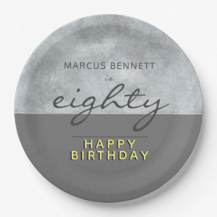 Eighty Elegant Classy Grey Script 80th Birthday Paper Plate