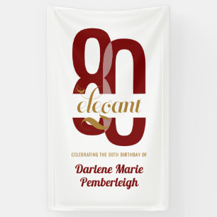 Eighty & Elegant Ruby Red Gold 80th Birthday Banner