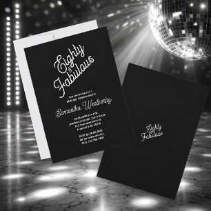 Eighty & Fabulous Black White Birthday Invitation