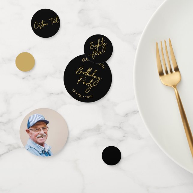 Eighty Five | Gold & Black 85th Birthday Party Confetti (Group)