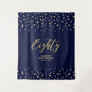 Eighty Gold & Navy 80th Birthday Party Backdrop Tapestry