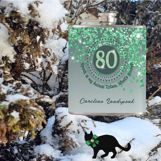 Eighty & Green Glitter & Drinking Quote Hip Flask (Creator Uploaded)