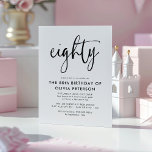 Eighty | Modern 80th Black & White Birthday Party Magnetic Invitation<br><div class="desc">This modern, black and white, 80th birthday party invitation features classy modern typography. The word "eighty" appears in script style calligraphy. Perfect for setting the stylish tone for a wonderful, eightieth birthday party celebration. The colour scheme of the invite is easy to customize - both the background and the typography...</div>