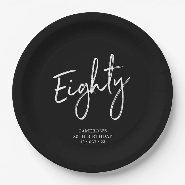Eighty Modern Black Lettering 80th Birthday Party Paper Plate (Front)