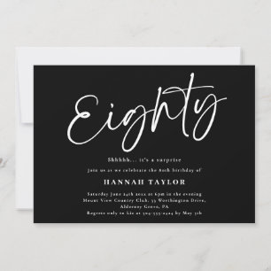 Eighty Modern Black White 80th Birthday Invitation