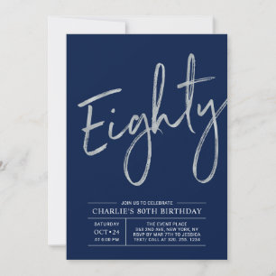 Eighty   Modern Silver Brush 80th Birthday Party Invitation