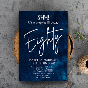 Eighty Navy Blue 80th Birthday Surprise Party Invitation