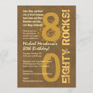 Eighty Rocks! 80th Birthday Party Modern Grunge Invitation