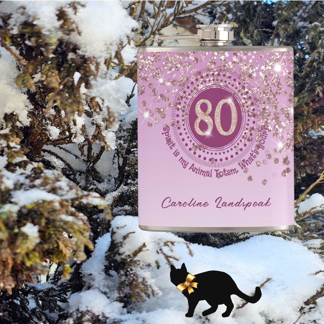 Eighty & Rose Gold Glitter & Drinking Quote Hip Flask (Creator Uploaded)