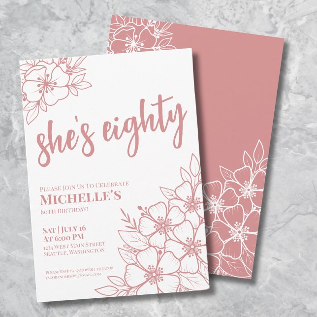 Eighty Rose Gold Pink 80th Birthday Invitation (Eighty Rose Gold Pink 80th Birthday Party Invitation)