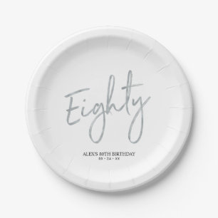 Eighty Silver Lettering 80th Birthday Party Paper Plate