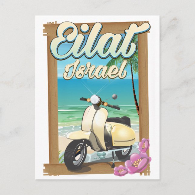 Eilat Beach Israel scooter travel poster Postcard (Front)