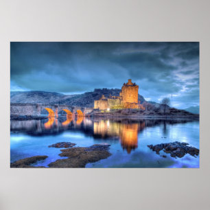 Eilean Donan Castle at Night borderless Poster