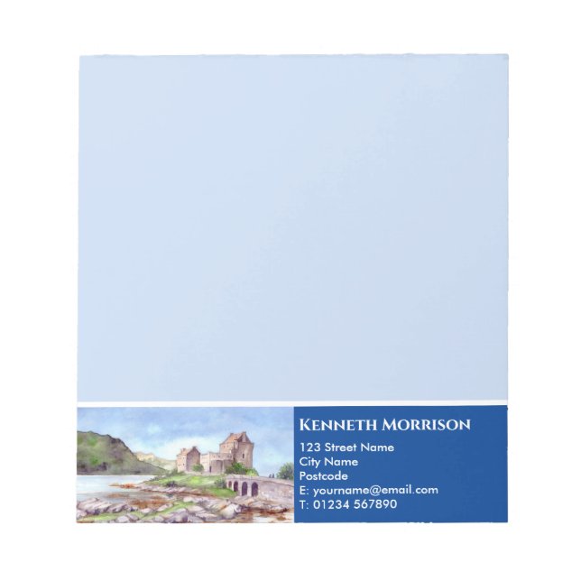Eilean Donan Castle Scotland Watercolor Painting Notepad (Front)