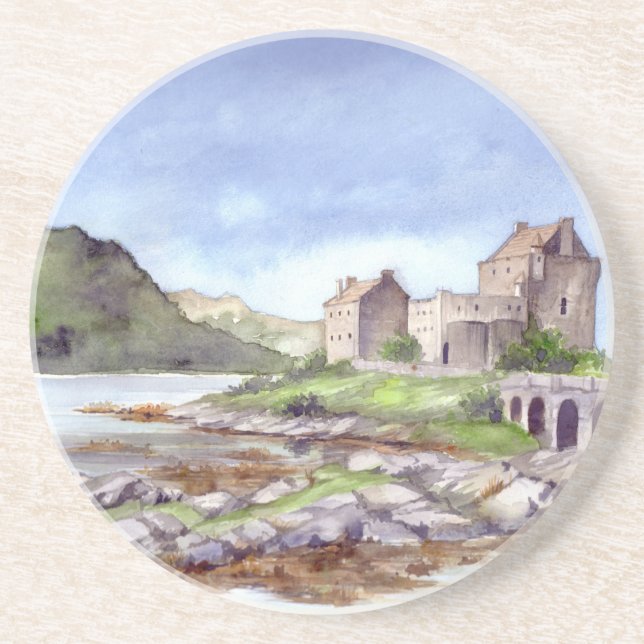 Eilean Donan Castle Watercolor Painting Coaster (Front)