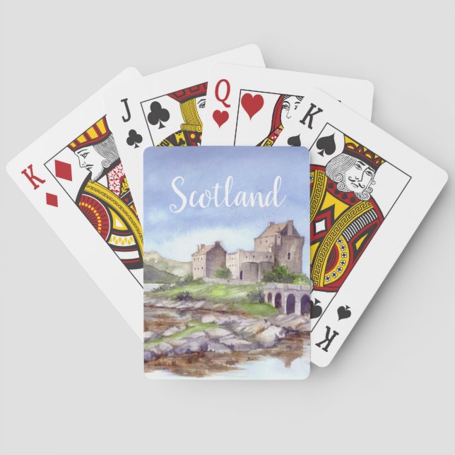 Eilean Donan Castle Watercolor Painting Playing Cards (Back)