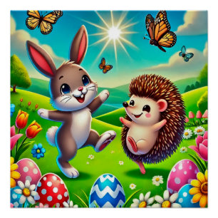Ein glücklicher Hase und Igel Poster