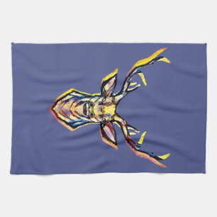Ein Hirschkopf als buntes Bild im Aquarell Stil    Kitchen Towel