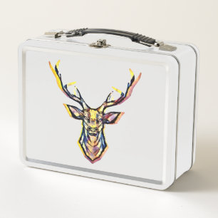 Ein Hirschkopf als buntes Bild im Aquarell Stil   Metal Lunch Box