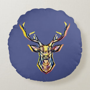 Ein Hirschkopf als buntes Bild im Aquarell Stil    Round Pillow