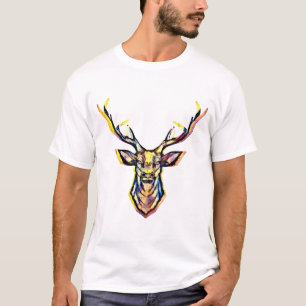 Ein Hirschkopf als buntes Bild im Aquarell Stil T-Shirt