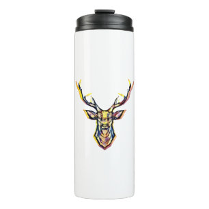 Ein Hirschkopf als buntes Bild im Aquarell Stil   Thermal Tumbler