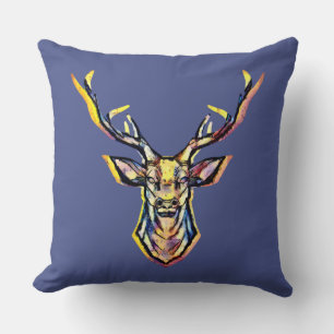 Ein Hirschkopf als buntes Bild im Aquarell Stil   Throw Pillow