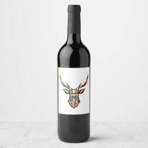 Ein Hirschkopf als buntes Bild im Aquarell Stil   Wine Label