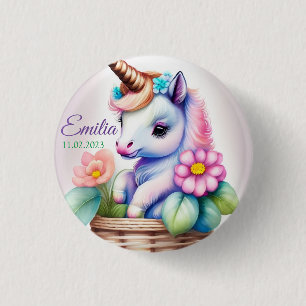 Einhorn im Korb - Wasserfarbe Kindermotiv 1 Inch Round Button