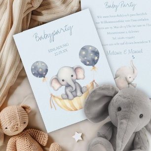 EINLADUNG Babyparty Elefant und Luftballon Junge Invitation