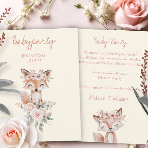 EINLADUNG Babyparty Fuchs und Blumen fuer Mädchen Invitation