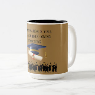 Einstein's graduation motto light brown Two-Tone coffee mug